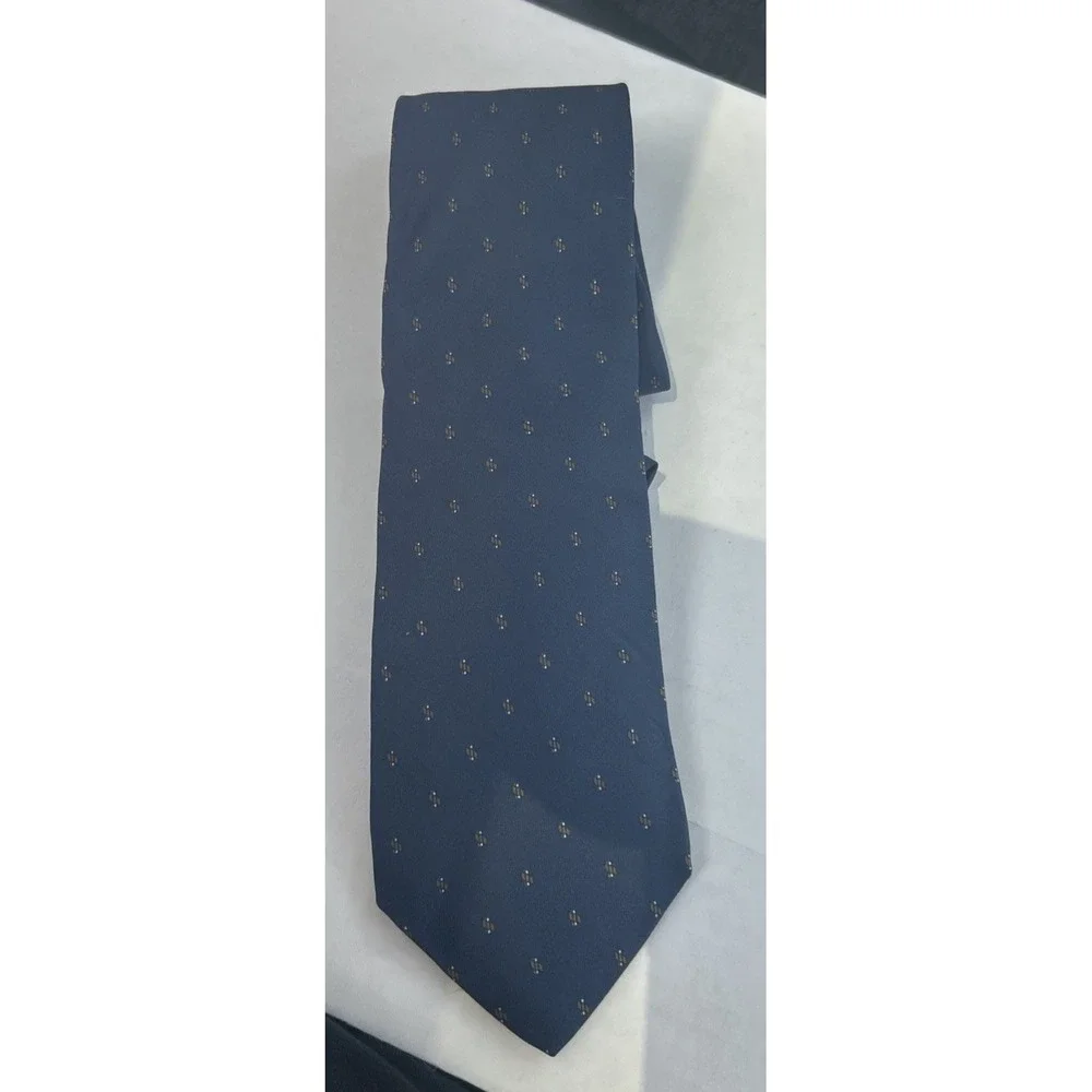 Vintage Charles Jourdan Paris Silk Tie Blue With Sm. Gold Pattern Luxe Designer